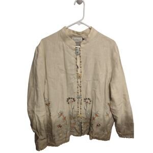 VTG Flashback Embroidered Art‎ to Wear Jacket L 100 Percent Linen Ombre Bohemian